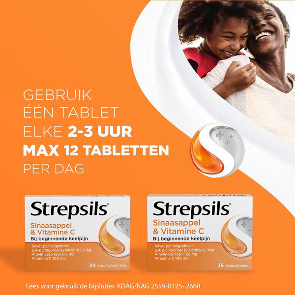 Strepsils Sinaasappel & Vitamine C Zuigtabletten (24 tabletten)