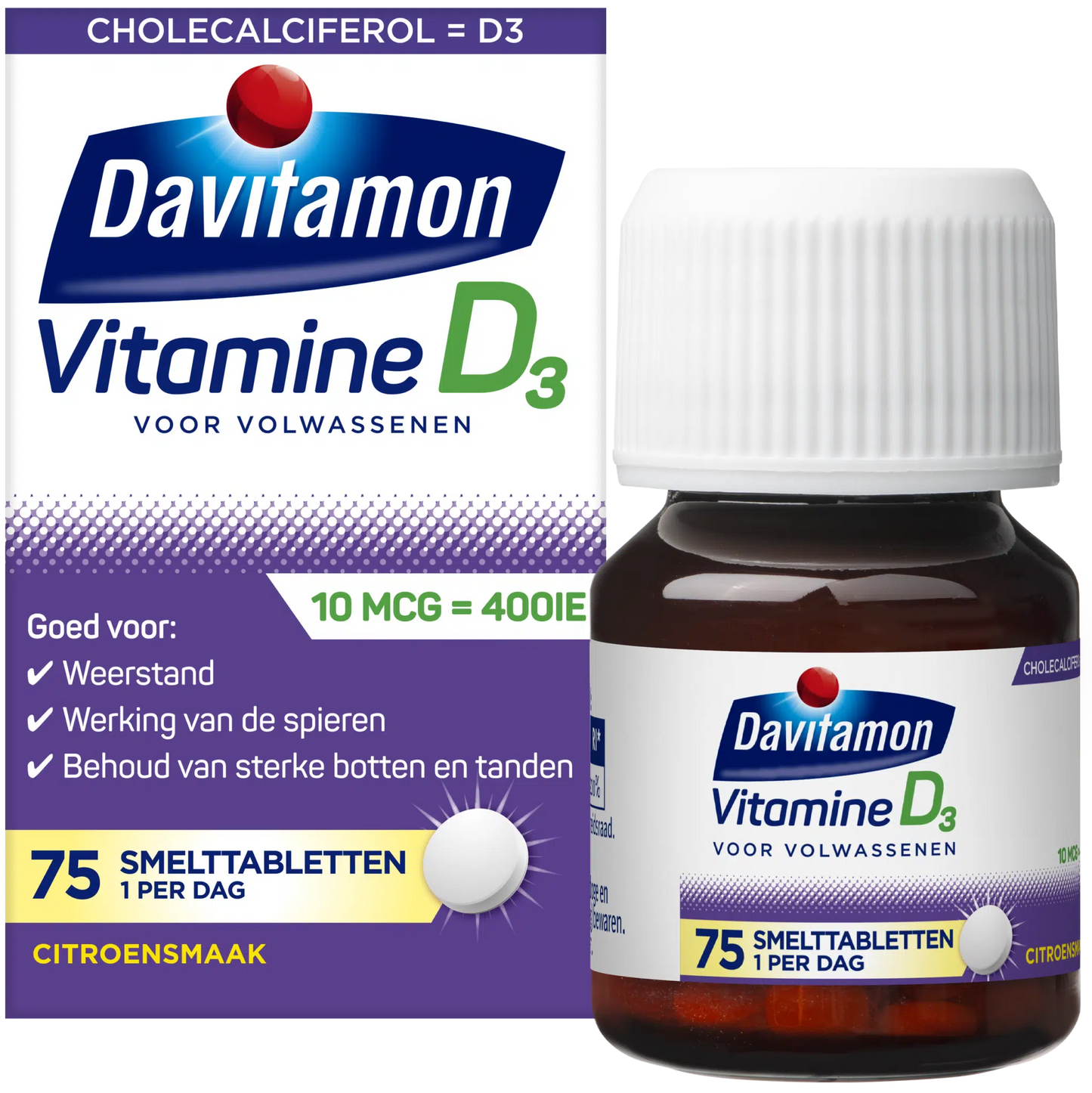 Davitamon Vitamine D3 volwassenen 10mcg (75 smelttabletten)