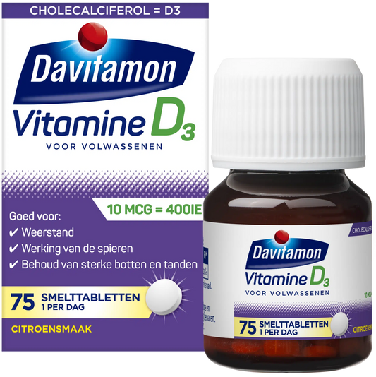 Davitamon Vitamine D3 volwassenen 10mcg (75 smelttabletten)