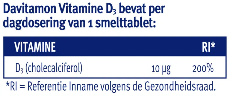 Davitamon Vitamine D3 volwassenen 10mcg (75 smelttabletten)