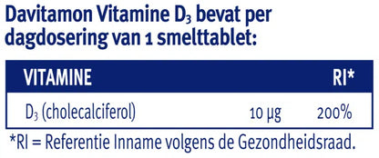 Davitamon Vitamine D3 volwassenen 10mcg (75 smelttabletten)