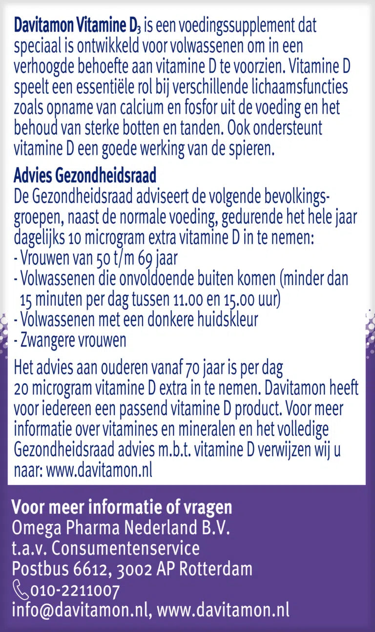 Davitamon Vitamine D3 volwassenen 10mcg (75 smelttabletten)