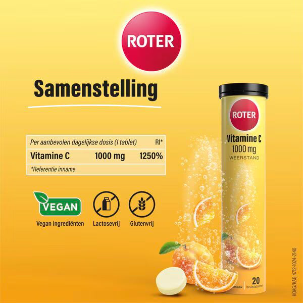 Roter Vitamine C 1000mg Bruistabletten Abrikoos-Sinaasappelsmaak (20 tabletten)