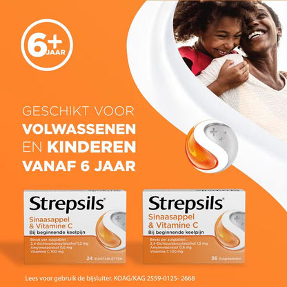 Strepsils Sinaasappel & Vitamine C Zuigtabletten (24 tabletten)
